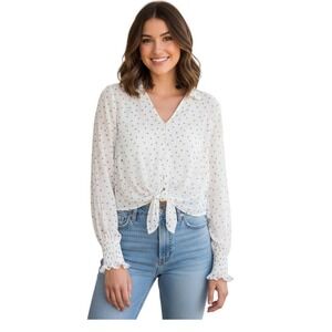 Abercrombie Fitch Polka Dot White Tie Front Button Up Shirt Blouse Womens Small